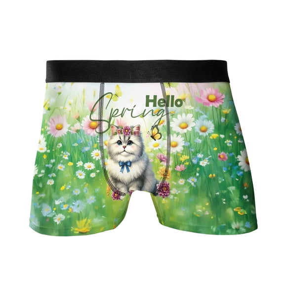 Persian Hello Spring Time Flower Floral Nature All Over Print Boxer Briefs Underwear for Men Dad Cat Lover Kitten Owner Gifts - 02031
