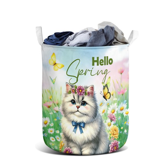 Persian Hello Spring Time Flower Floral Nature Foldable Laundry Basket Cat Lover Kitten Owner Gifts Organizer Storage with Handles - 02031