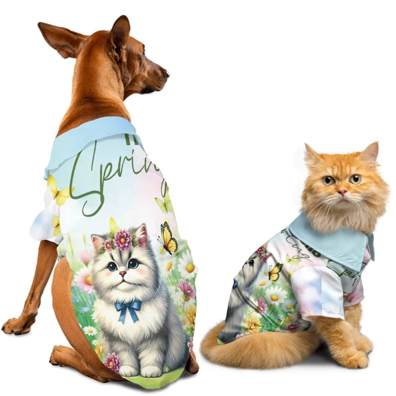 Persian Hello Spring Time Flower Floral Nature Hawaiian Summer Shirt for Small Medium Large Dog Cat Cat Lover Kitten Owner Gifts - 02031