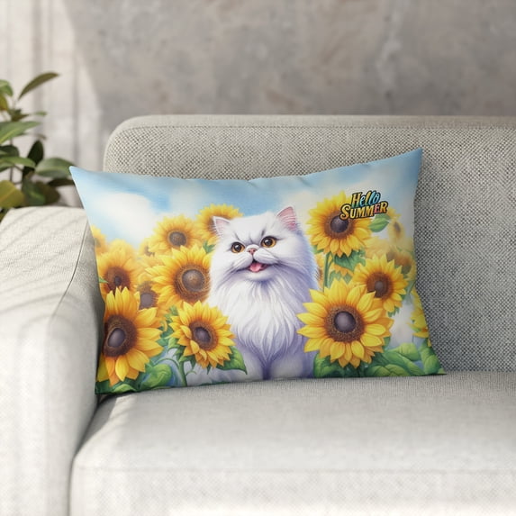 Persian Hello Summer Sunshine Sunflowers Spring Retro Vintage Pillowcase Double Sided Cat Lover Kitten Owner Gifts Pillow Case Covers - 00008