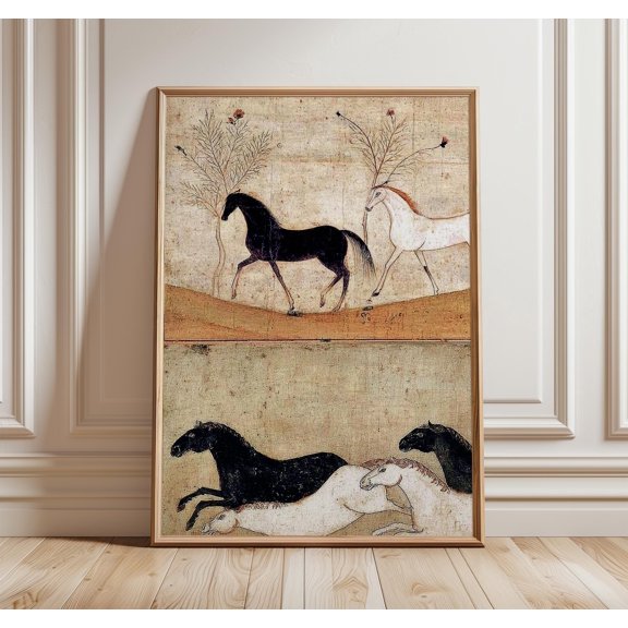 Persian Horse Painting Print, Vintage Animal Wall Art, Antique Equestrian Illustration, Oriental Minimalist Decor