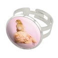 thumbnail image 1 of Persian Kitten Cat and Chicken Chick Silver Plated Adjustable Novelty Ring, 1 of 4