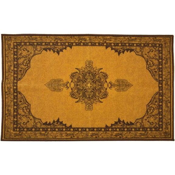 Persian Medallion Mustard Ywllow Door Mat Area Rug Slip Skid Resistant Rubber Backing Anti Bacterial (Yellow Brown, 1'11" x 2'11")