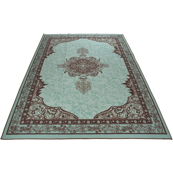 Persian Medallion Turquoise Area Rug Slip Skid Resistant Rubber Back Anti Bacterial Area Rugs (Turquoise Brown, 6'7" x 9'2")