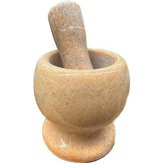 Persian Middle Eastern Arabic Turkish Marble Granite Mortar and Pestle Havan with Daste Mexican Style Molcajete Guacamole Spices Pepper Garlic Herbs Crusher Masher Orange