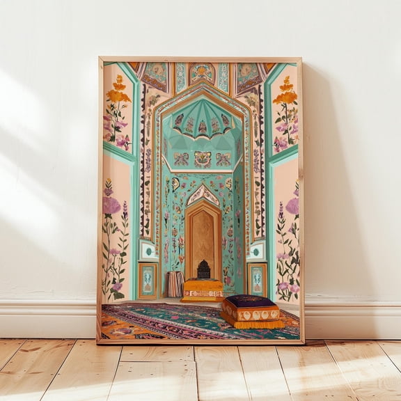 Persian Mosque Islamic Architecture Floral Pattern Middle Eastern Decor Wall Art