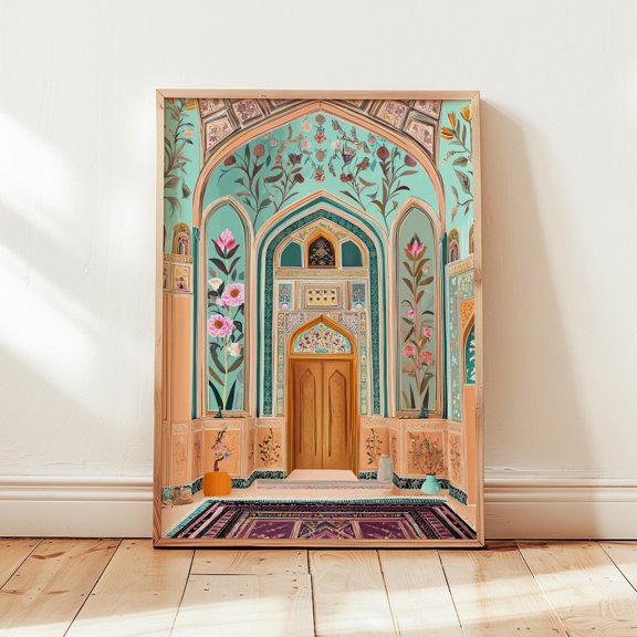 Persian Mosque Islamic Architecture Floral Patterns Middle Eastern Elegant Decorative Design Wall Decor