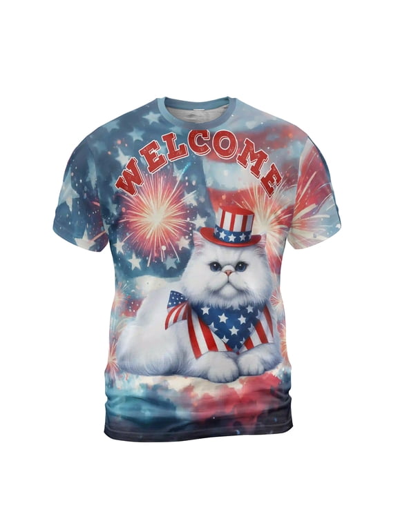 Persian Patriotic Welcome for 4Th of July Independence Day All Over Print 3D Shirt Unisex Merch Cat Lover Kitten Owner Gifts - 00010