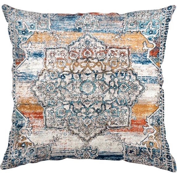 Persian Pillow Cover 18x18 Inches, Blue Throw Pillow Cover Vintage Ethnic Decorative Pillow Cases Home Outdoor Square Pillowcase