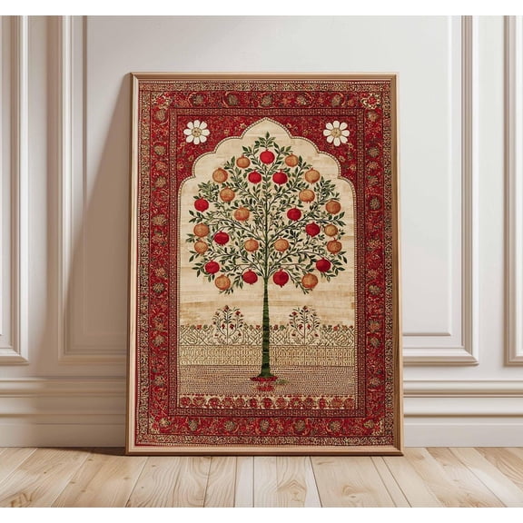 Persian Pomegranate Tree Poster Middle Eastern Wall Art Cultural Art, Unframed Canvas