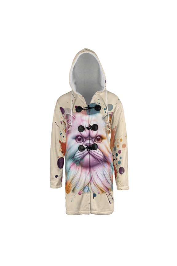 Persian Portrait Watercolor Vintage Retro Styles All Over Print 3D Hooded Duffle Toggle Coat Cat Lover Kitten Owner Gifts - 00001