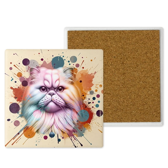 Persian Portrait Watercolor Vintage Retro Styles Set of 4 Stone Coasters Cat Lover Kitten Owner Gifts 4x4in Absorbent Soapstone Coaster - 00001