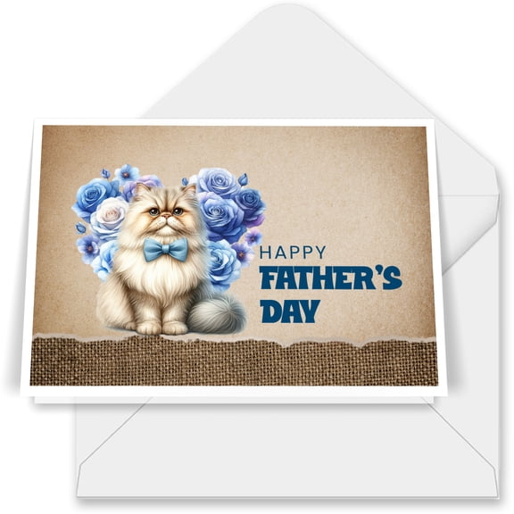 Persian Proud Dad Happy Father's Day 7x5in Folded Greeting Card Cat Lover Kitten Owner Gifts Single Note Card with Envelope - 02008