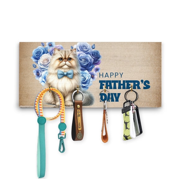 Persian Proud Dad Happy Father's Day Wood Key Holder Cat Lover Kitten Owner Gifts Wall-mounted Key Rack Home Decor - 02008