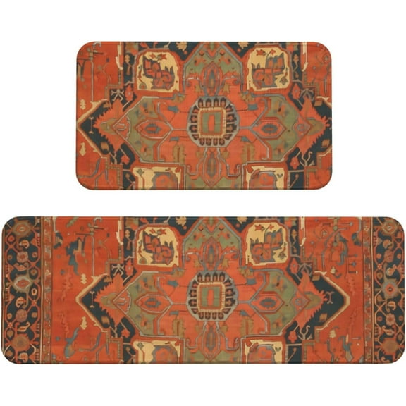 Persian Rug Design Kitchen Mats Set of 2, Home Decor Kitchen Rugs for Floor - 17x29 and 17x47 Inch