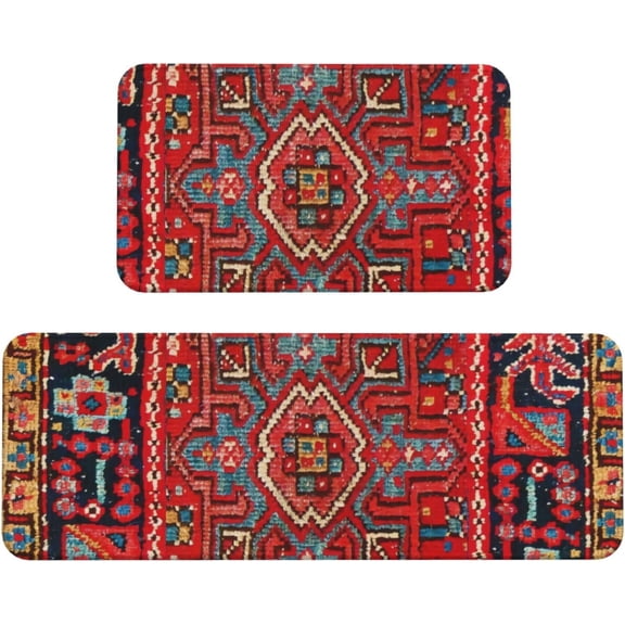 Persian Rug Design Kitchen Mats Set of 2, Home Decor Kitchen Rugs for Floor - 17x29 and 17x47 Inch