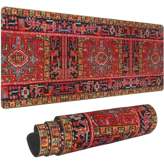 Persian Rug Design Mouse Pad Extended Large Gaming Mousepad XL Big Long Oversized Desk Mat Stitched Edges 31.5 X 11.8 Inch for Home Office
