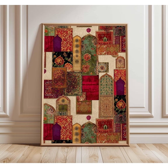 Persian Rug Wall Art Bohemian Tapestry Vintage Oriental Carpet Art, Unframed Poster