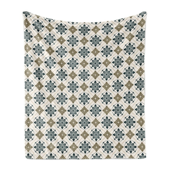 Persian Soft Flannel Fleece Throw Blanket, Retro Boho Welsh Pears with Persian Pickles Traditional Motif Design Print, Cozy Plush for Indoor and Outdoor Use, 50" x 70", Brown Blue, by Ambesonne