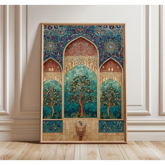 Persian Tile Islamic Architecture Oriental Geometric Middle Eastern Decor Art, Unframed Canvas 24x36in