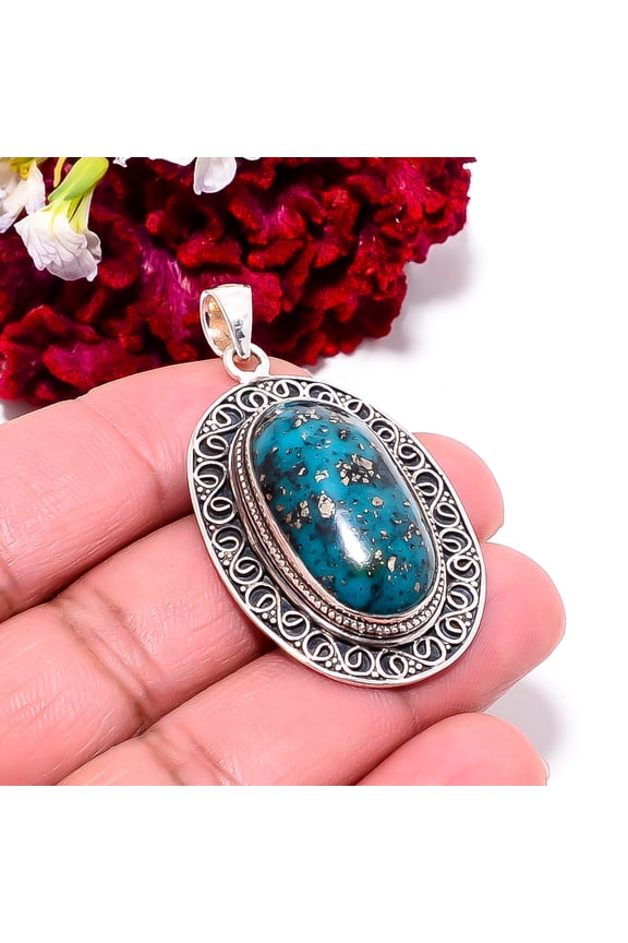 Persian Turquoise - Neyshaboor Handmade 925 Sterling Silver Pendant 1.95" P99525, Christmas Gift