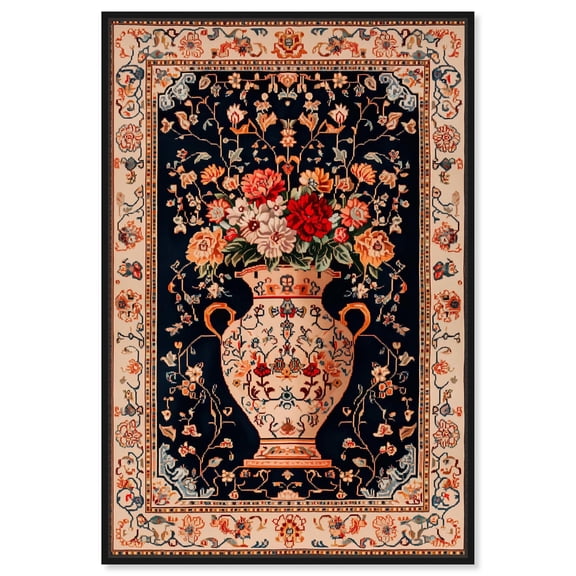 Persian Vase and Flowers Canvas Elegant Floral Art by Art Remedy, Black Frame, 24 x 36