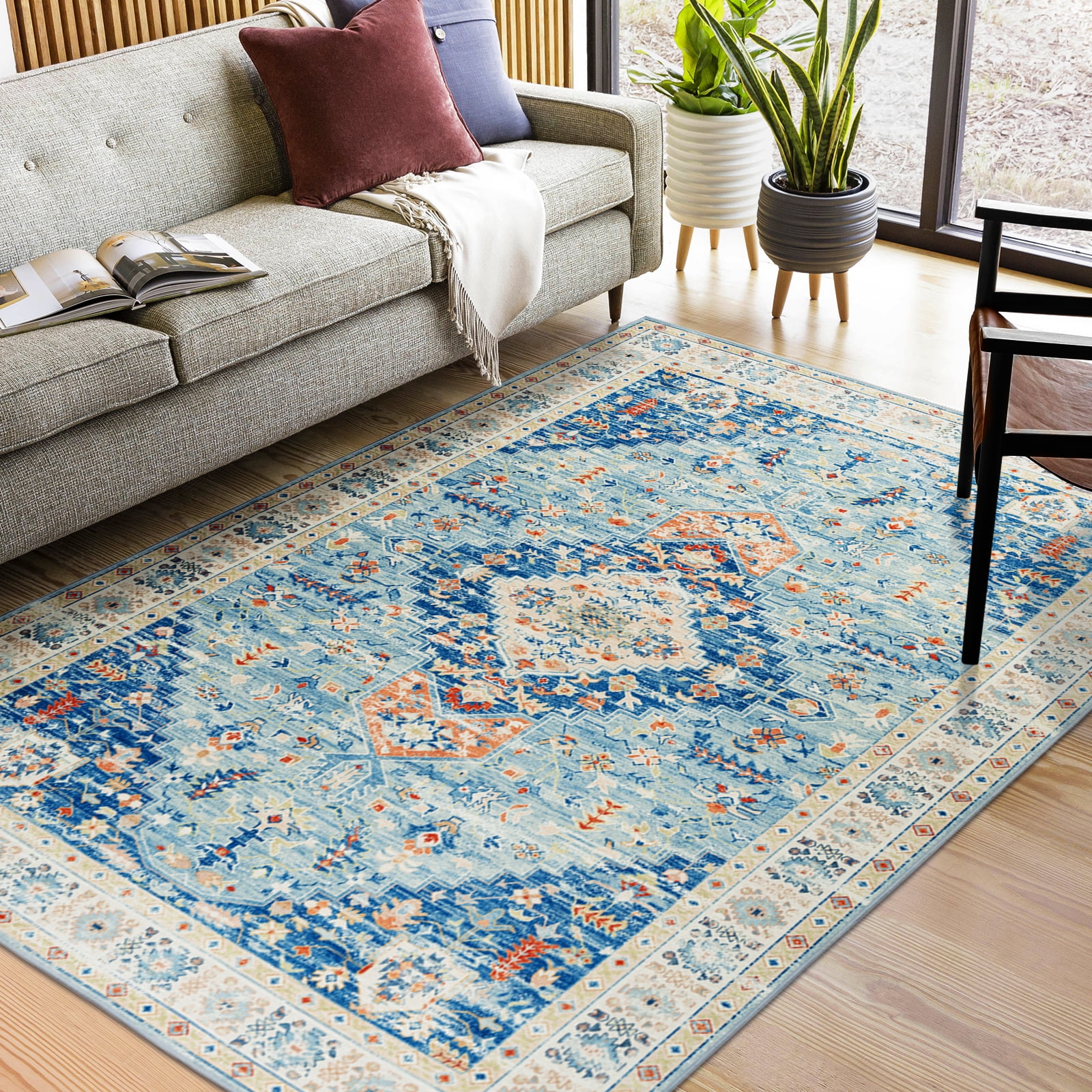 Persian Vintage Medallion Area Rug NonSlip Back, Machine Washable