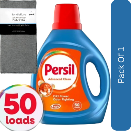 Persil Advanced Clean Liquid Laundry Detergent, Oxi + Odor Fighting, Original Scent, 84 fl oz, 50 Loads with Microfiber Solid Color Towel by BundleEase