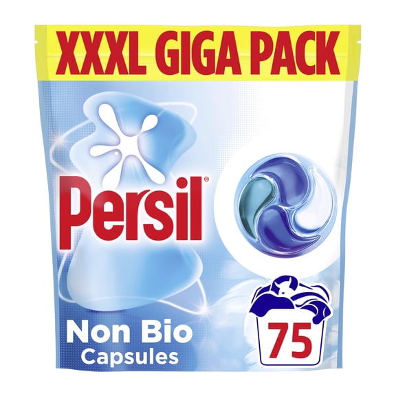 Persil Non Bio 4-in-1 Laundry Capsules, 75 Washes - Fast-Dissolving, Gentle Next to Sensitive Skin, Lifts Stains 1st Time Even in Quick & Cold Washes