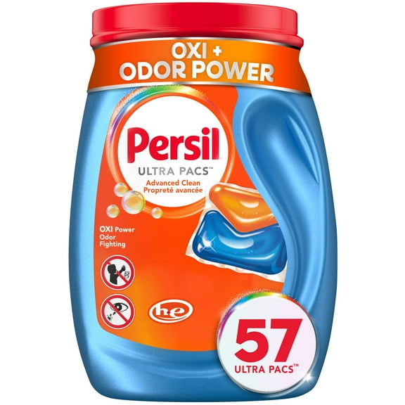 Persil Ultra Pacs Advanced Clean Oxi+Odor Power Laundry Detergent, 57 count