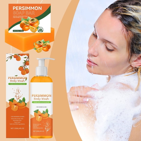 Persimmon Body Wash for Body Odor Control,Persimmon Soap for Old People Smell Remover,Shower Gel for Odor Unisex Multi Part Cleansing,All Skin,Smelly Feet Deodorant Body Odor Eliminator