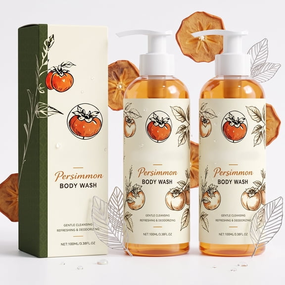 Persimmon Body Wash For Old People Smell, Feel Fresh And Clean, Renewing Purifying With Natural Persimmon for Women Men (2pcs)