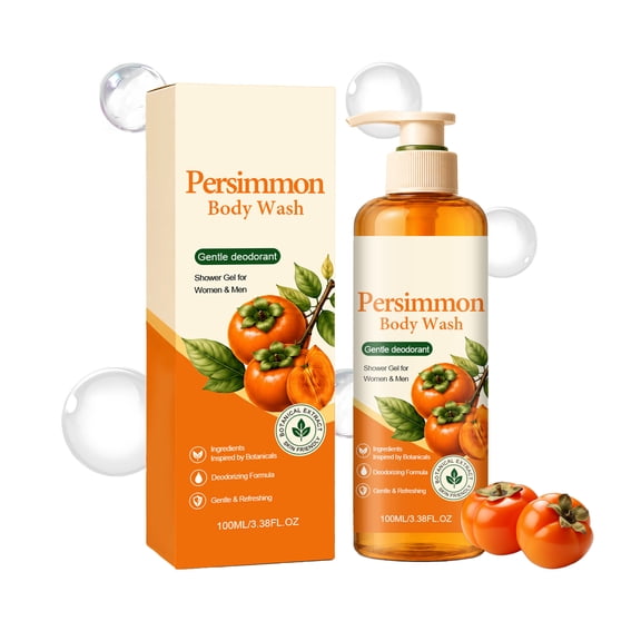 Persimmon Body Wash Lightweight Non-Sticky Rich Creamy Foam Quick Rinse Refreshing Daily Full Body Cleansing Shower Gel