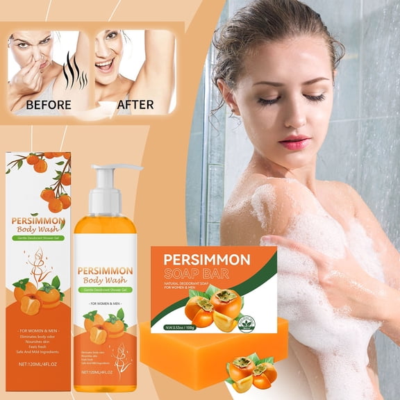 Persimmon Body Wash,Natural Persimmon Soap Bar,Persimmon Scented Shower Gel, Body Odor Control Cleansing, Unisex Body Wash, Multi-Part Cleansing Gel, Natural Refreshing Soap Bar 100ml(Multicolor1pc)