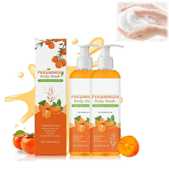 Persimmon Body Wash & Soap for Old People Smell - Gentle Deodorizing Shower Gel for Women Men, Natural Odor Remover, 120ml,2