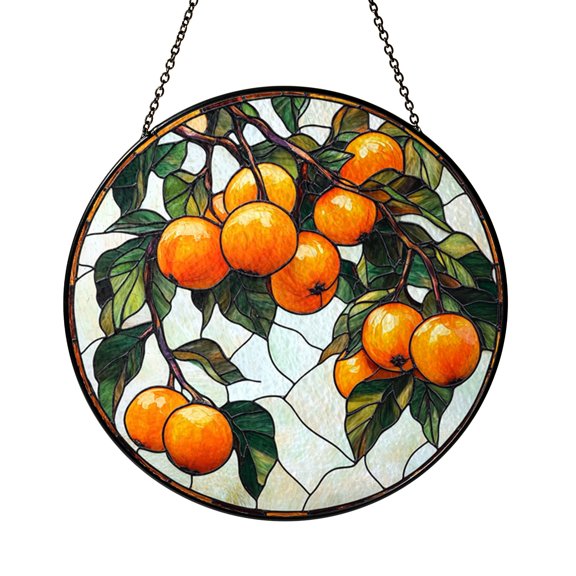 Persimmon Branch Stained Glass Style Suncatcher Window Hanging Botanical Decor Gift