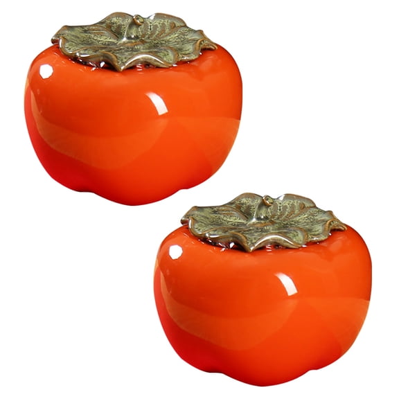 Persimmon Ceramic Jar Tea Storage Container Artificial Figurine Sugar Bowl with Lid Airtight Household Ceramics 2 Pcs