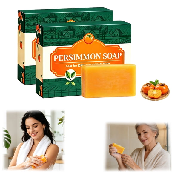 Persimmon Cleansing Soap Bar – Natural Deodorizing Body Wash, Removes Odor & Impurities, Gentle for Sensitive Skin(2PCS)