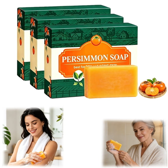 Persimmon Cleansing Soap Bar – Natural Deodorizing Body Wash, Removes Odor & Impurities, Gentle for Sensitive Skin(3PCS)