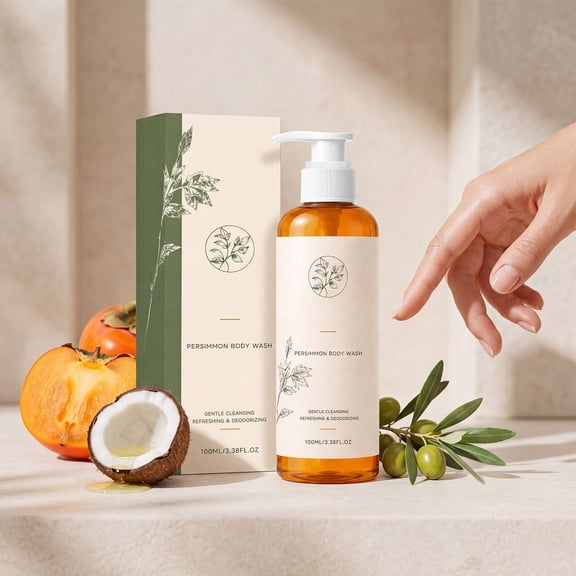 Persimmon Refreshing Shower Gel for Odor Control, Gentle Daily Body Wash with Creamy Rich Foam, Mildly Acidic Non-Irritating Cleanser for Dry Sensitive Skin, Refreshing Fruity Scent 100ml