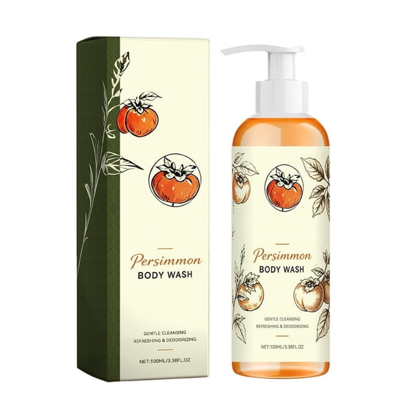 Persimmon Shower Gel, Mild Acid Body Cleanser With Persimmon Extract, Creamy Foam Refreshing Body Wash For Dry Sensitive Skin, Daily Shower Use After Workout & Commute