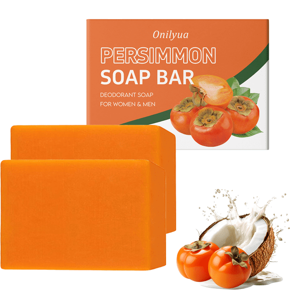 Persimmon Soap Bar for Body Odor Control  2 PCS Natural Body Wash Soap for for Old People Smell Eliminating Body Odor, Purifying Deodorizing Odor Eliminator for Women & Men, 3.53oz/per