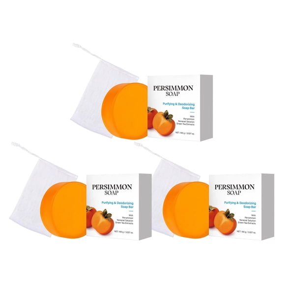 Persimmon Soap Bar for Body Odor Control, Natural Body Wash Soap for Old People Smell Eliminating Odor, Handmade Body Deeply Cleansing Bar Soap for Women Men Deodorizing, Gentle on All Skin Types