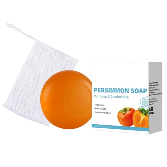 Persimmon Soap Bar for Body Odor Control, Natural Deodorizing Body Wash for Old People Smell with Built-in Bubble Net, Purifying Deodorizing Odor Eliminator for Women & Men, 3.53oz