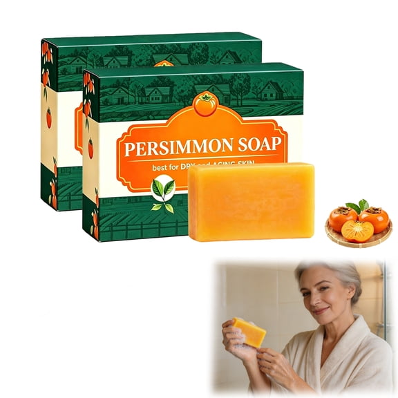 Persimmon Soap Bar, Deodorizing Body Soap with Japanese Persimmon Extract, Olive & Coconut Oil for Men Women 2 Pack