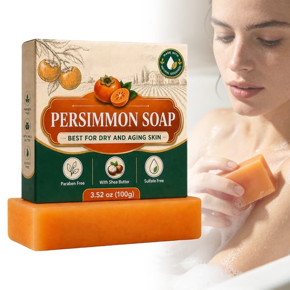 Persimmon Soap Bar - Natural Green Tea Extract Cleansing Soap, Gentle Daily Body Cleanser, Long Lasting Bath Bar, Refreshing Plant Based Formula, Unisex Skin Care Soap for Adults, Holiday Gift