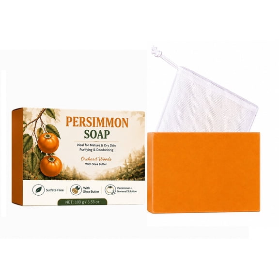Persimmon Soap Bar for Body Odor Control, Natural Refreshing Body Bar Soap, Deep Cleansing Handmade Bath Soap, Daily Shower Use, Skin Freshening
