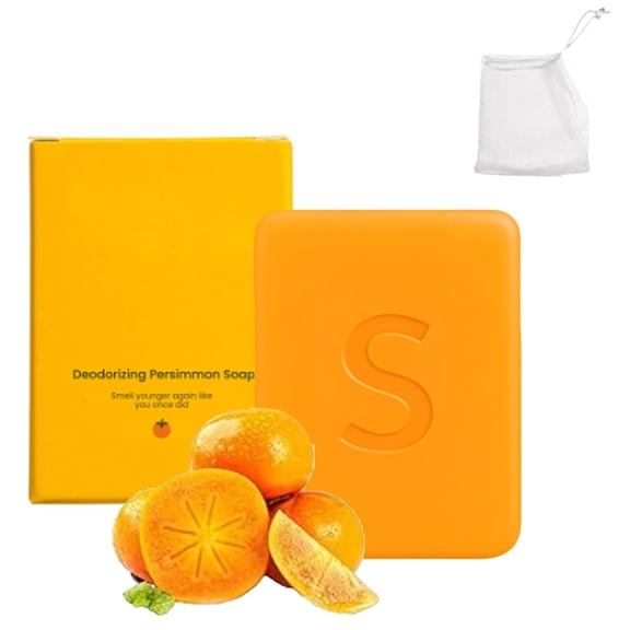 Persimmon Soap (Foaming Net Included) — Infused with Japanese Persimmon Extract: A Handcrafted Daily Cleansing Bar and Refreshing Bath Soap, Suitable for Both Men and Women.