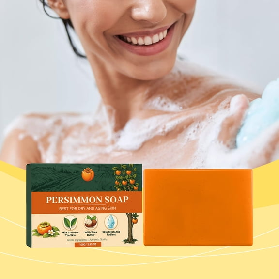 Persimmon Soap - Natural Deodorizing Handmade Bath Soap 100g for Body Odor Removal, Cold Process Facial and Body Cleansing Bar for Men Women Sensitive Skin Home Shower