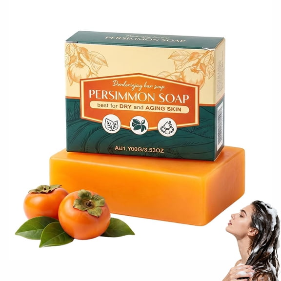 Persimmon Soap for Old People Smell, Deodorizing Persimmon Body Wash with Japanese Persimmon & Tea Extract, Gentle Bar for Dry & Aging Skin(1 PC)